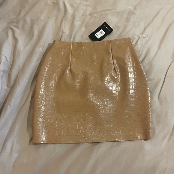 Fashion Nova Dresses & Skirts - Fashion Nova Tan Croc-Embossed Mini Skirt